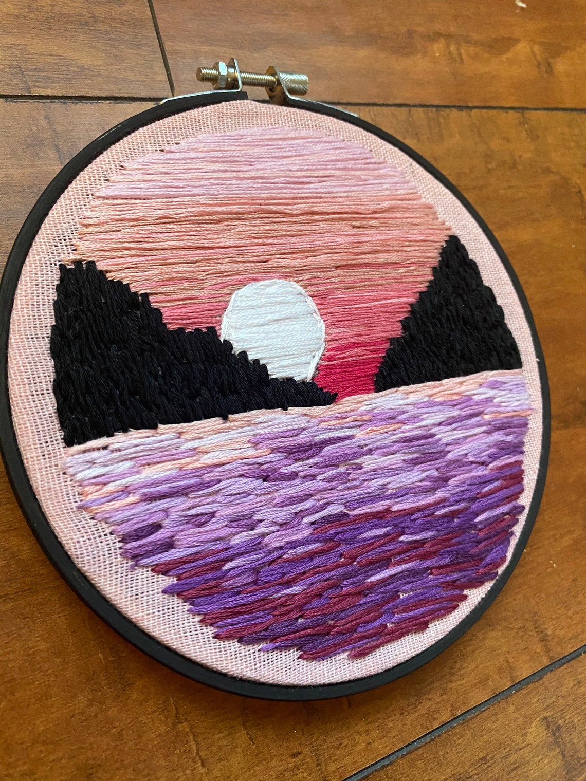 Pink Sunset Delight Embroidery / Sunset Embroidery / Sunset Etsy