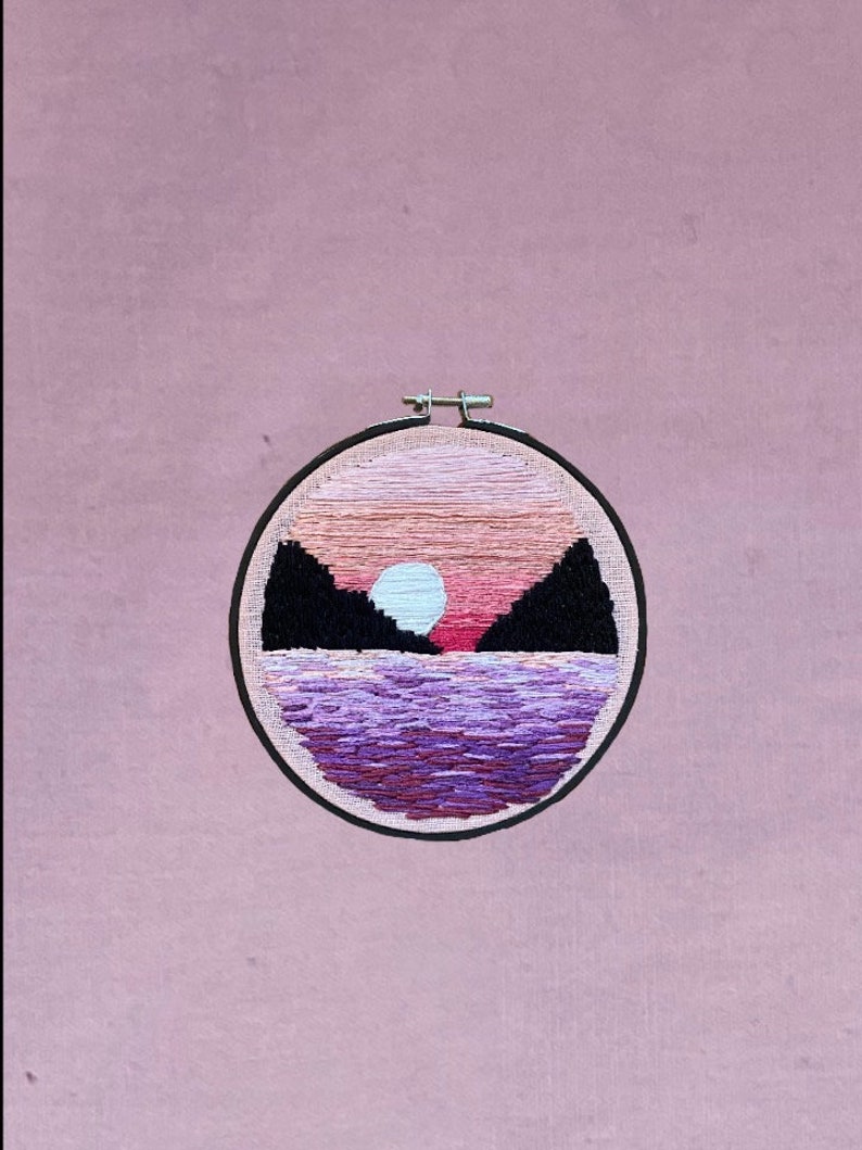 Pink Sunset Delight Embroidery / Sunset Embroidery / Sunset Etsy