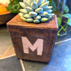 Engraved Initial Solid Wood Sugar Mold Succulent Planter – Personalized Gift