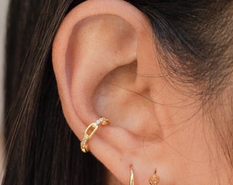 Cz ear cuff, Gold ear cuff, Link ear cuff, Huggie ear cuff, Silver ear cuff, Delicate ear cuff