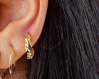 Twisted small hoop earrings, Gold hoops, Dainty earring silver, Twisted hoop gold