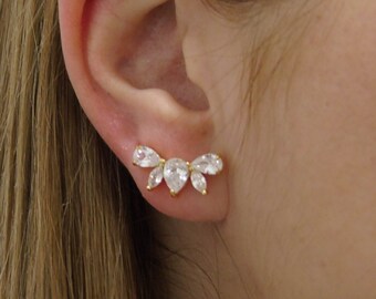 Ear climber earrings, Minimalist earrings, Cz ear climbers, Ear crawlers gold
