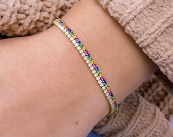 Rainbow tennis bracelet, Minimalist bracelet, Tennis bracelet, Dainty tennis bracelet