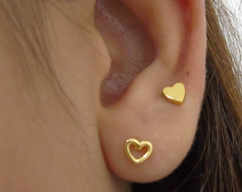 Heart studs earring , Gold studs, Dainty earrings, Minimalist earrings, Small heart earrings