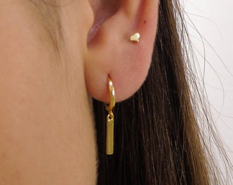 Bar hoop earrings, Gold dainty hoops, Minimalist earrings, Bar dangle hoop earrings, Dainty earrings