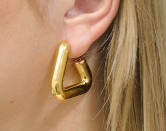 Big Triangle earrings, Triangle gold earrings, Thick hoops gold, Stainless steel, Gold hoops, Chunky gold earrings