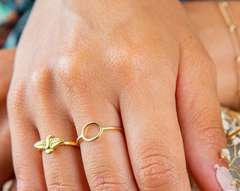 Cirkel Ring, Minimale Cirkel Ring, Gouden Karma Ring, Delicate Gouden Ring, Zilveren Ring