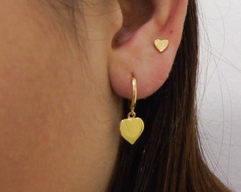 Heart earrings, Earrings with pendant, Earrings with charms, Huggie earrings, Minimalist earrings