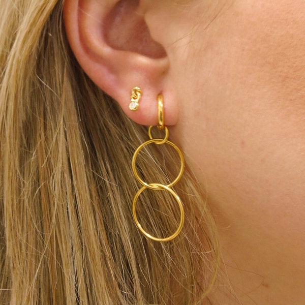 Gold double hoop earrings, Circle earrings, Steel earring, Dainty hoop earrings