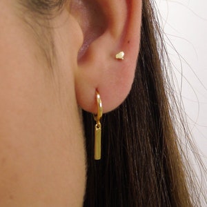 Bar hoop earrings, Gold dainty hoops, Minimalist earrings, Bar dangle hoop earrings, Dainty earrings