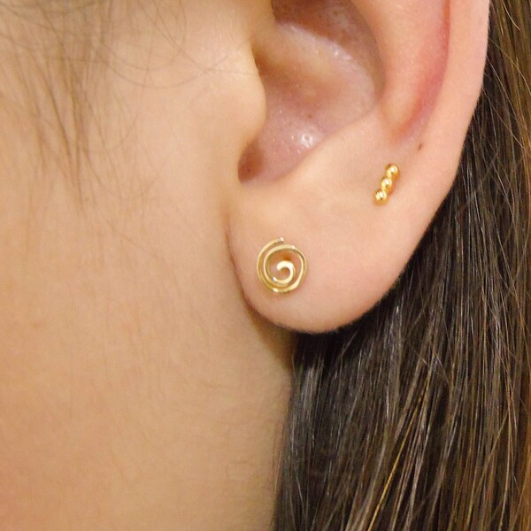 Gold spiral studs, Dainty stud earrings, Spiral earrings, Spiral stud earrings, Minimalist jewelry, Small earrings