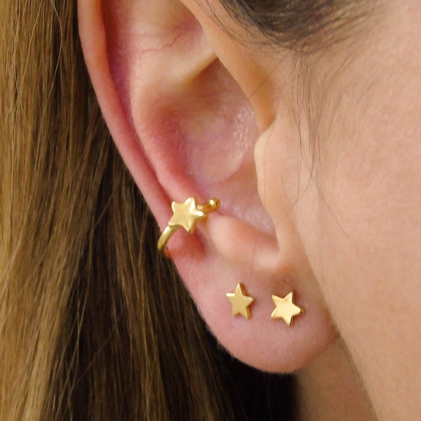 Pendientes conch ear cuff en forma de estrella, Pendiente sin perforación, Pendiente de estrella, Pendiente ear cuff de oro