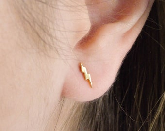 Lightning Bolt Stud Earrings, Thunderbolt minimalist earrings, Tiny studs ray, Gold earrings, Stud silver earrings.