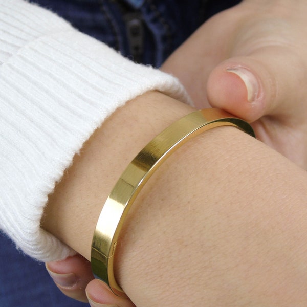 Bracelet en acier inoxydable, bracelet en or uni, bracelet personnalisé, cadeau personnalisé, bracelet gravé, bracelet en acier