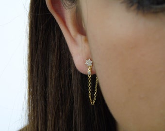 Chain earrings flower shaped, Dangle chain earrings, Minimalist earrings, Silver earring, Gold earrings