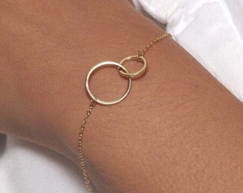 Bracelet double cercle, bracelet délicat, bracelet minimaliste, bracelet éternité, bracelet entrelacé en or