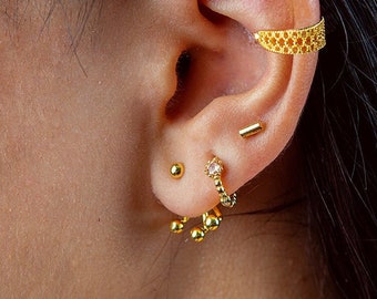 Boucle d’oreille avec 3 boules, Boucles d’oreilles arrière avant, Veste d’oreille, Boucles d’oreilles délicates, Veste d’oreille minimaliste