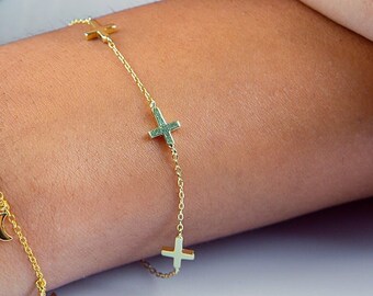 Cross Bracelet, Tiny Gold Religious, Tiny Gold Cross Bracelet