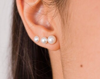 Dainty pearl studs, White pearl earrings, Earrings real pearl stud earrings, Freshwater pearl earrings gold