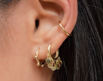 Coin hoop earrings, Minimalist hoops, Dainty hoops