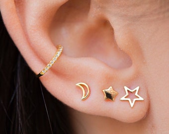 Moon earrings, Tiny earrings, Minimalist earrings, Gift for her, Dainty moon gold