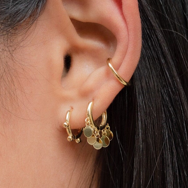 Coin hoop earrings, Minimalist hoops, Dainty hoops
