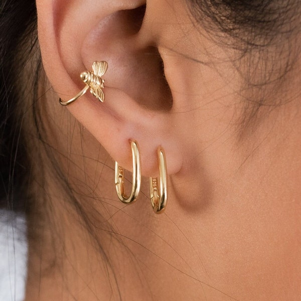 Dainty rectangle hoop earrings, Oval hoop earrings, Gold hoops, Minimalist hoops