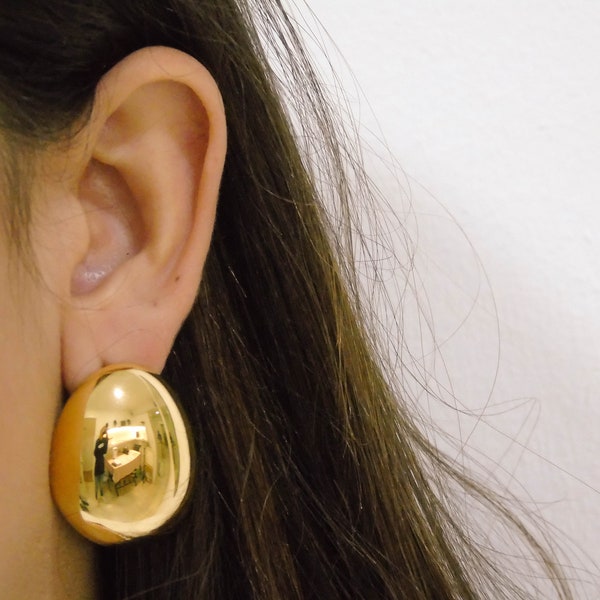 Big oval earrings, Chunky gold earrings, Gold vintage, Stainless steel