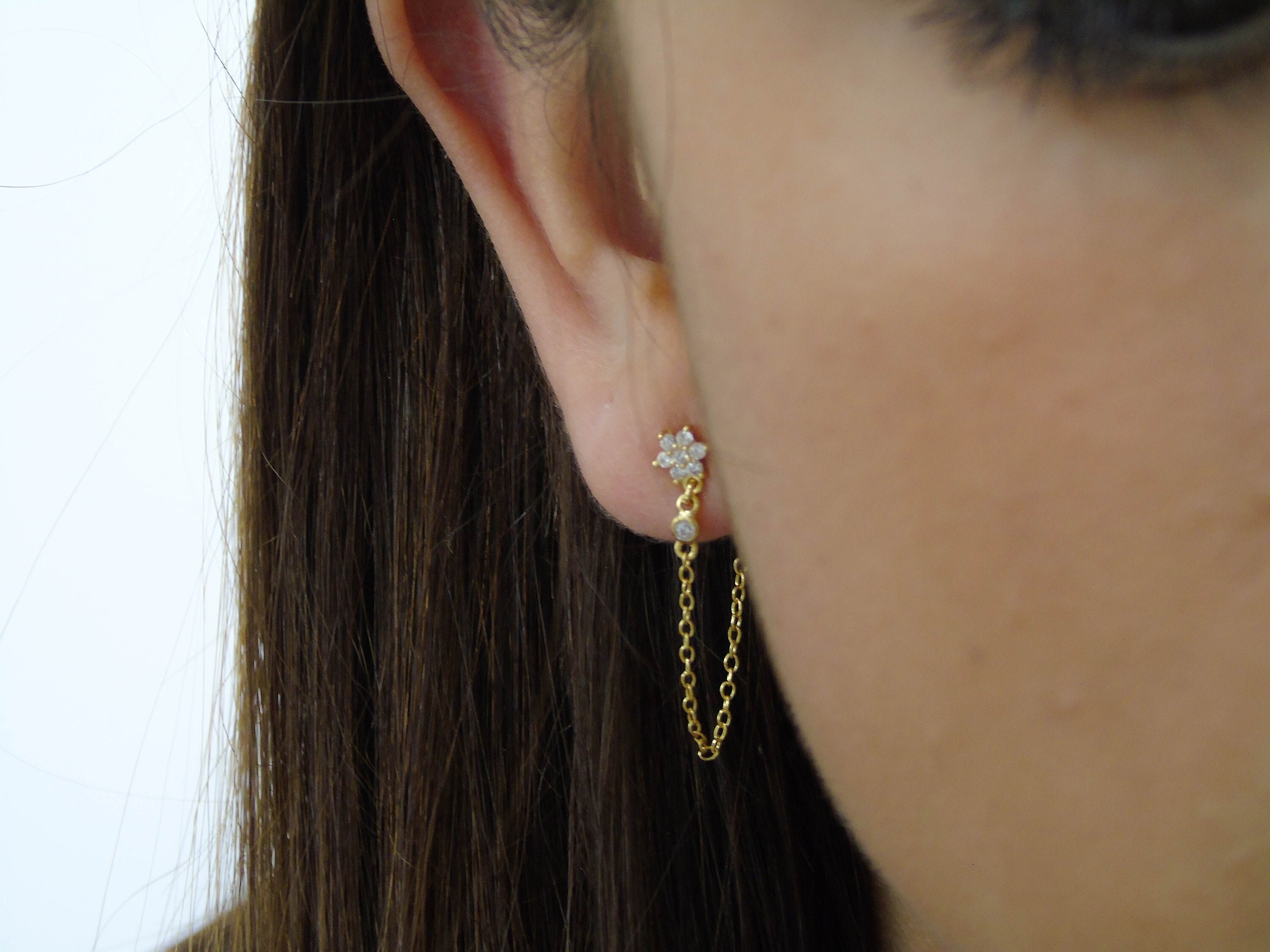 Chain Earrings, Cz Earrings, Gold Earrings, Minimalist Earrings, Dainty  Earrings, Dangle Chain Earring, Silver Earring, Silver Chain Earring 