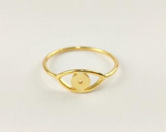 Gold evil eye ring, Minimalist ring, Delicate ring, Thin gold ring, Simple ring