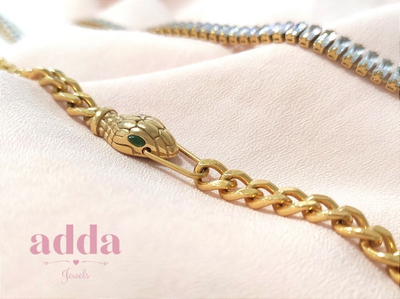 Snake Chain Choker Cz Gold Snake Necklace Snake Head Choker