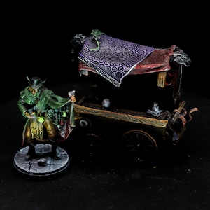 D&D Npc Vendor miniatures Dungeons and dragons sales man with cart mini Custom hand paint job 3D printed painted DnD miniature heroquest