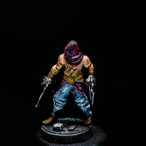 D&D Human Thief Rogue Miniature, Mazmorras y dragones, Pintado a mano, trabajo de pintura personalizado, mini resina impresa en 3D para modelos Heroquest DnD