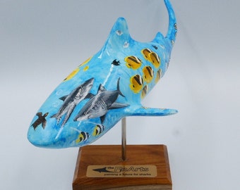 Shark Sculpture - Ocean Life - Supporting Marine Conservation - Hand-painted