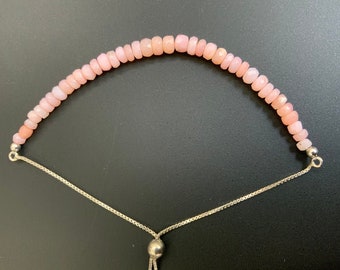 Pink Opal Sterling Silver Slider Graduated Bead Bracelet , Pink Opal Bracelet, Beaded Jewelry Special Birthday Gift.