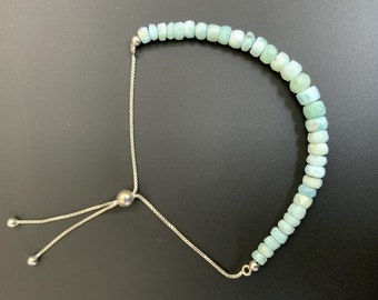 Larimar Perlenschmuck, Larimar abgestufte facettierte Rondelle-Perlen-Sterlingsilber-Schiebearmband, Silberperlen-Schmuck.