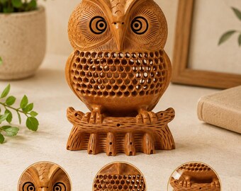 Hand Carved Rustic Wooden Owl Sculpture | Owl Lover Gift | Nature Inspired Wood Art | Unique Shelf Decor 6-Inch