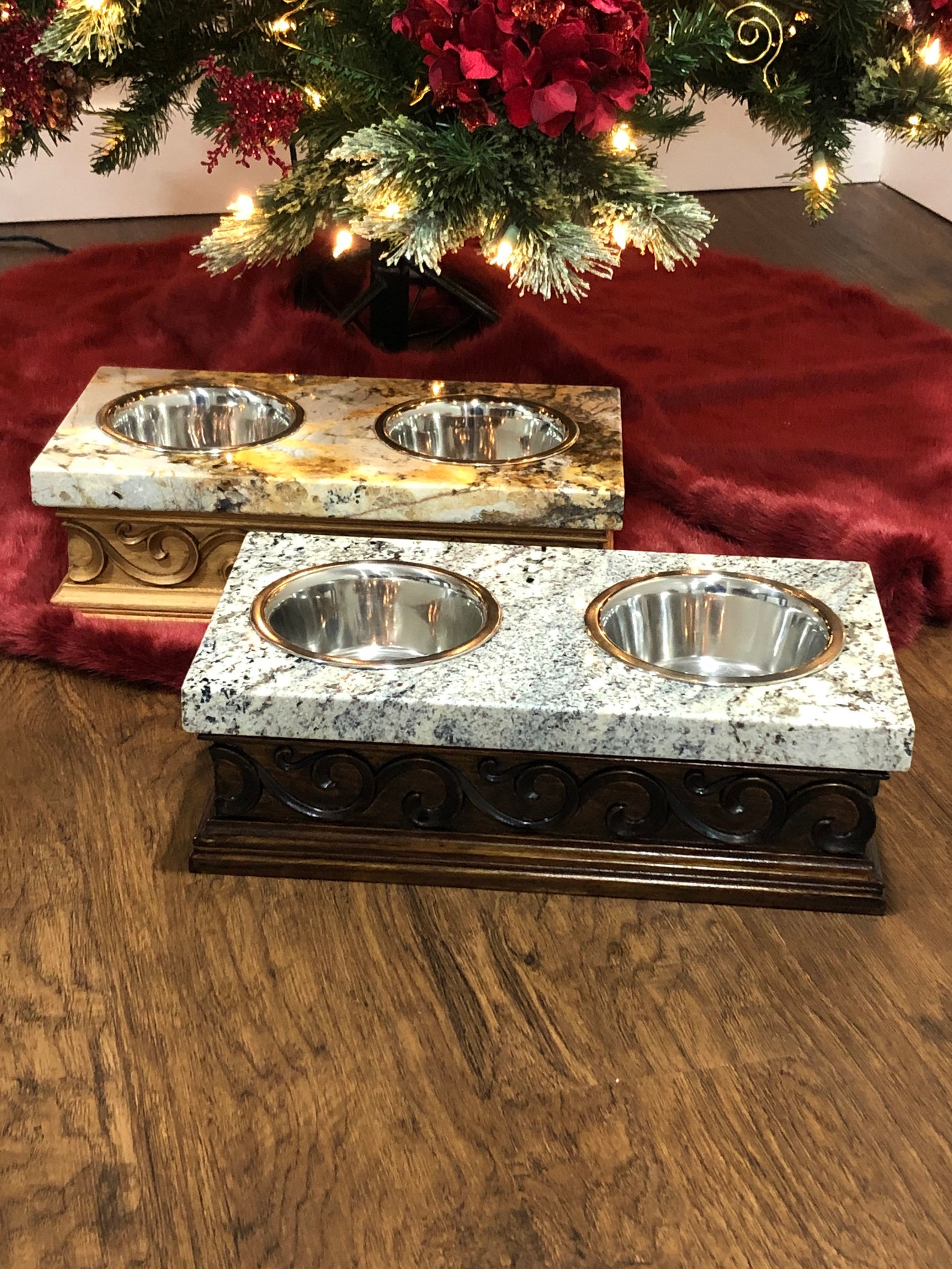 Hand Carved Wooden Dog Feeder with Solid Granite Top For Small Etsy