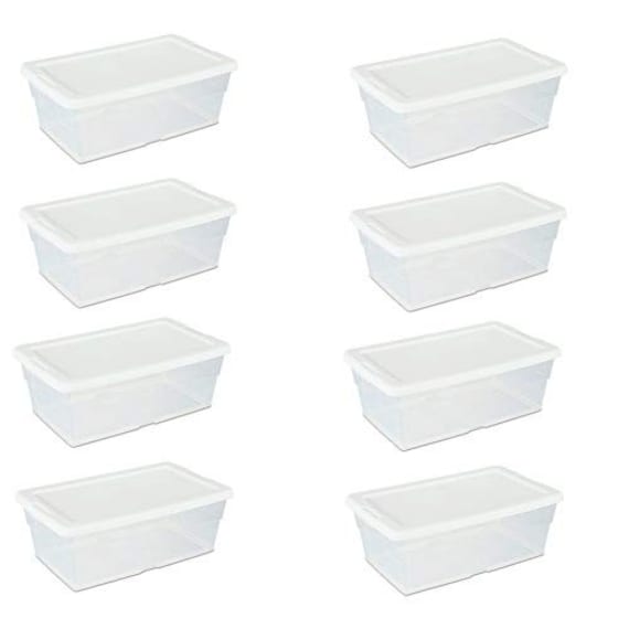 Sterilite Storage Box 16 Quart Container Plastic White Lid Clear Base,  12-Pack