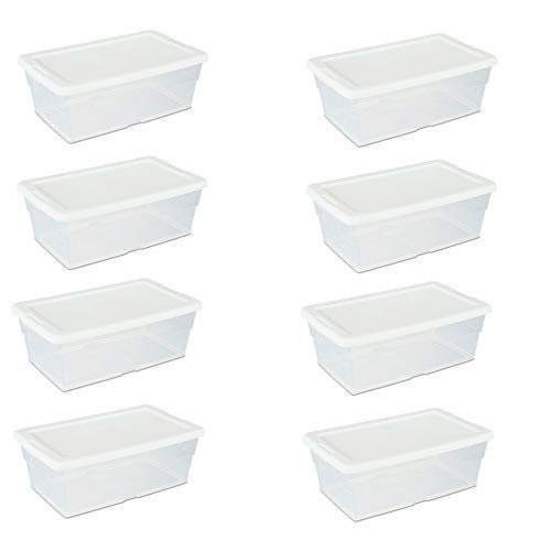 Sterilite 6 Qt Storage Box, Stackable Bin with Lid, Plastic Container to  Organize Shoes and Crafts on Closet Shelves, Clear with White Lid, 12-pack
