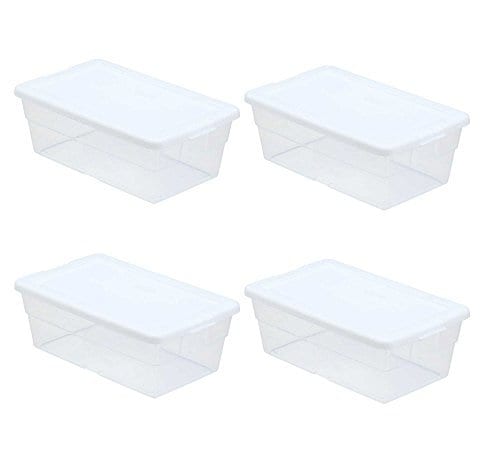 Sterilite 200 Quart Plastic Stacker Box, Lidded Storage Bin Container for  Home and Garage Organizing, Shoes, Tools, Clear Base & Gray Lid, 3-Pack