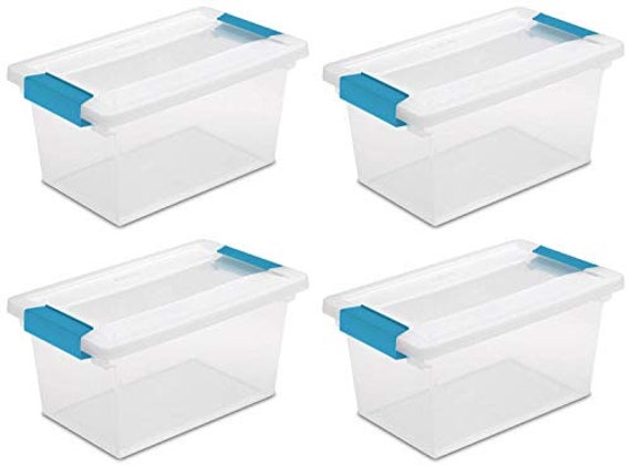 Sterilite Deep Clip Box Plastic Storage Tote Container with Lid, Clear - 4 count