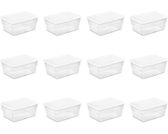 Sterilite 16 Quart/15 Liter Storage Box, White Lid with Clear Base