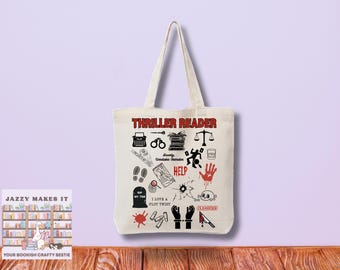Thriller Reader Tote Bag, bookish bag, book lovers tote bag, book bag, book lovers gift