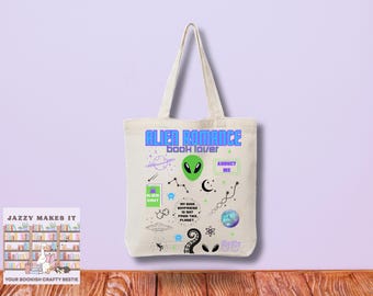 Alien Romance, bookish bag, book lovers tote bag, book bag, book lovers gift
