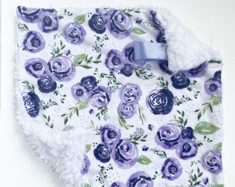 Purple Lovey, Floral purple Lovey, Girl Lovey, Lovey for Babies, Baby Blanket, Security Blanket, Minky Lovey, New Baby Gift