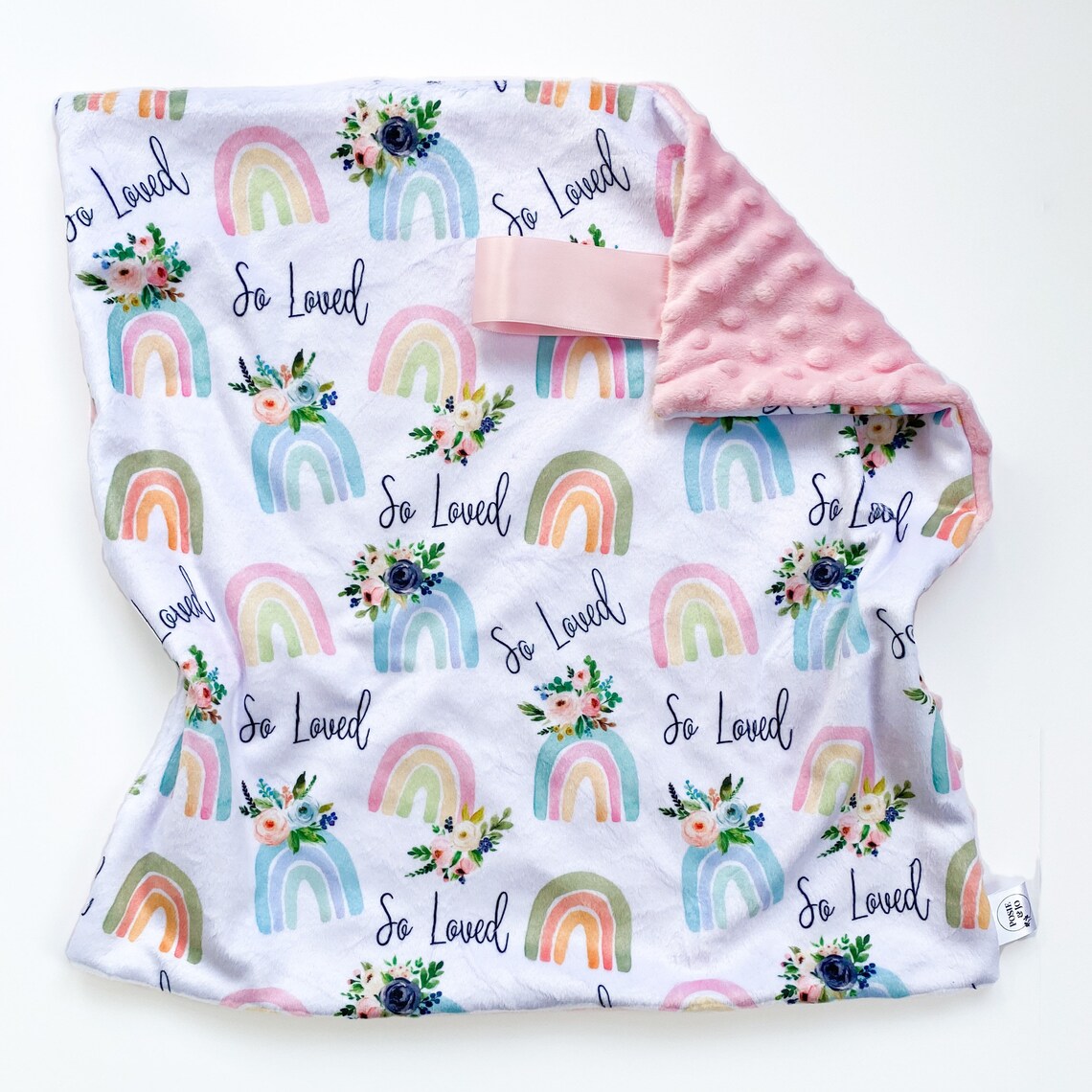 Pink Rainbow Lovey, Lovey for Babies, Girl Lovey, Handmade Baby Blanket, Baby Girl Blanket