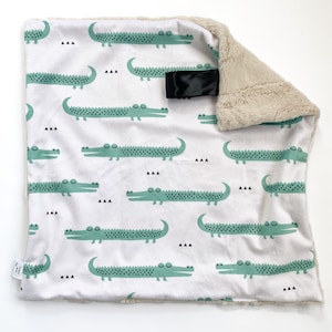 Minky Alligator Lovey Blanket, Newborn Blanket, Baby Boy Gift, Handmade Baby blanket, Soft Baby Blanket, Security Blanket, Minky Lovey