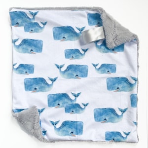 Blue Whale Lovey, Lovey for Babies, Baby Boy Gift, Handmade Baby blanket for Boy, Baby Boy Blanket, Security Blanket, Minky Whale Lovey