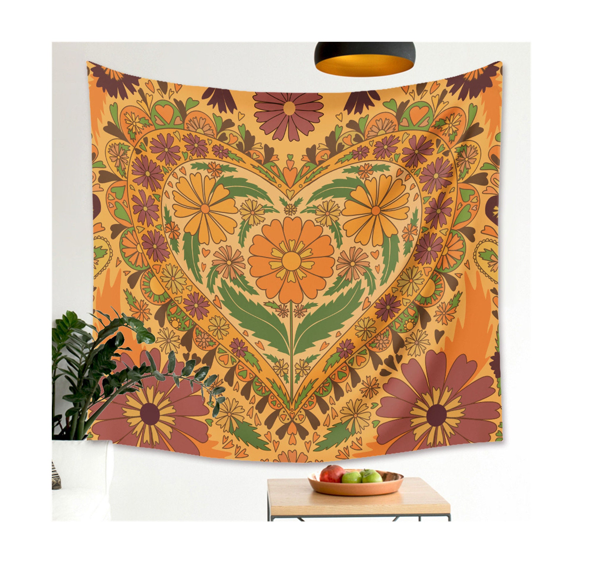 Retro Floral Daisy Heart Tapestry Bohemian Vintage Tapestry Etsy
